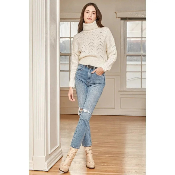 Lulu's Women's Thats the Point Ivory Pointelle Knit Turtleneck Sweater Sz XL NWT - Picture 12 of 12